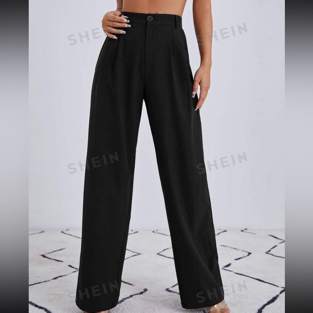 SHEIN Solid Zip Up Straight Leg Pants in black. Dress pants material. Size XS